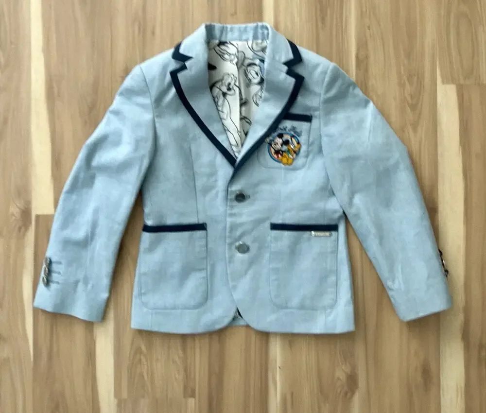 One Friday Disney Mickey Mouse & Pluto Boys Blazer Jacket Blue Sz 4-5Y Wedding